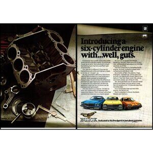1974 Buick V6 Six Cylinder Engine 2 Page Vintager Print Ad Skyhawk Wall Art